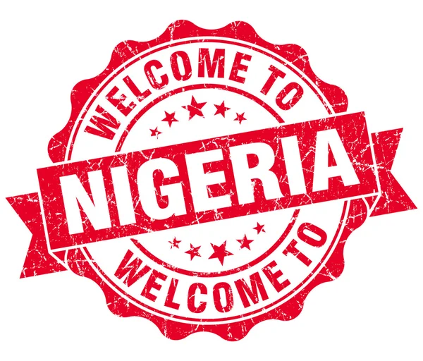 Benvenuti in Nigeria rosso grungy vintage isolato sigillo — Foto Stock