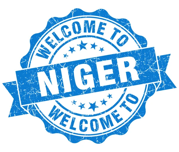 Ласкаво просимо на Нігер синій шорсткою vintage ізольованих ущільнення — стокове фото