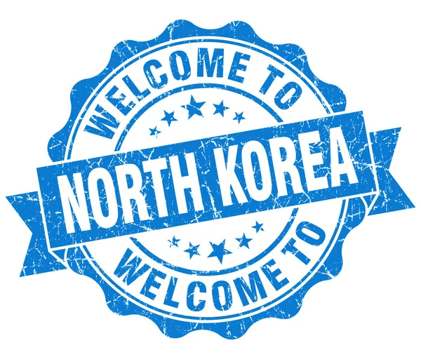 Welcome to North Korea blue grungy vintage isolated seal — Stock Photo, Image