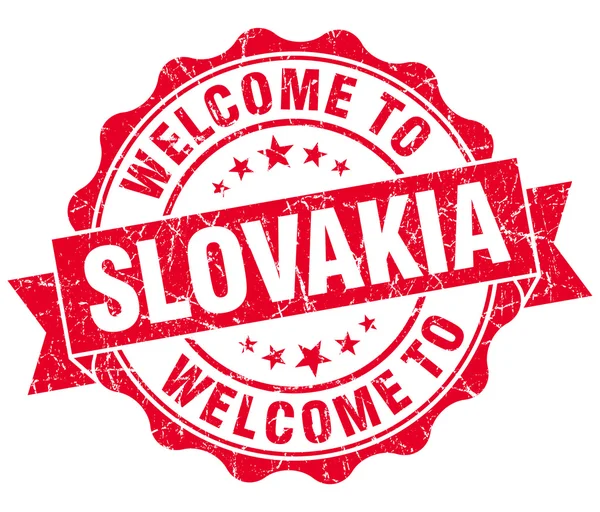 Bem-vindo ao selo isolado vintage grungy vermelho Eslováquia — Fotografia de Stock
