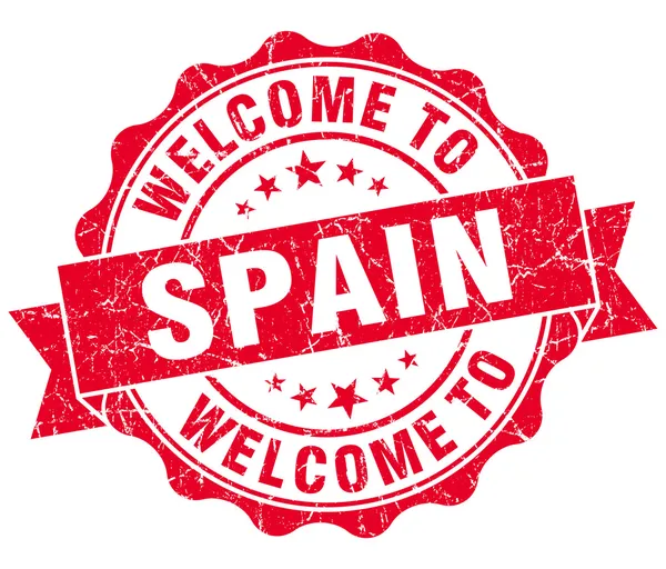 Bem-vindo à Espanha vermelho grungy vintage isolado selo — Fotografia de Stock