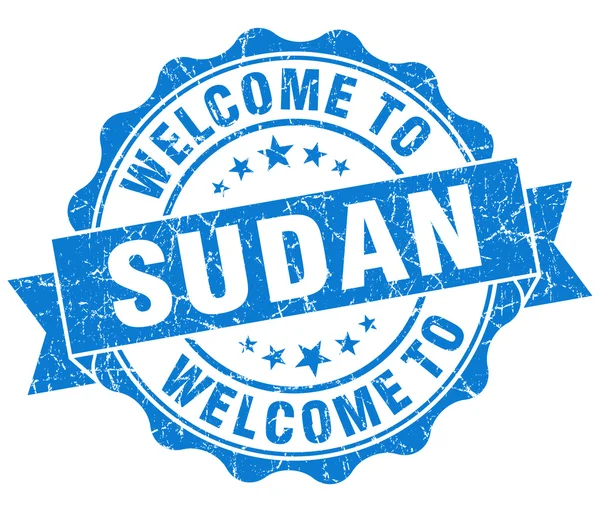 Ласкаво просимо в Судані синій шорсткою vintage ізольованих ущільнення — стокове фото