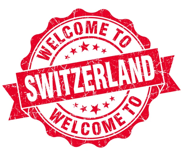 Bienvenue en Suisse phoque isolé vintage grungy rouge — Photo