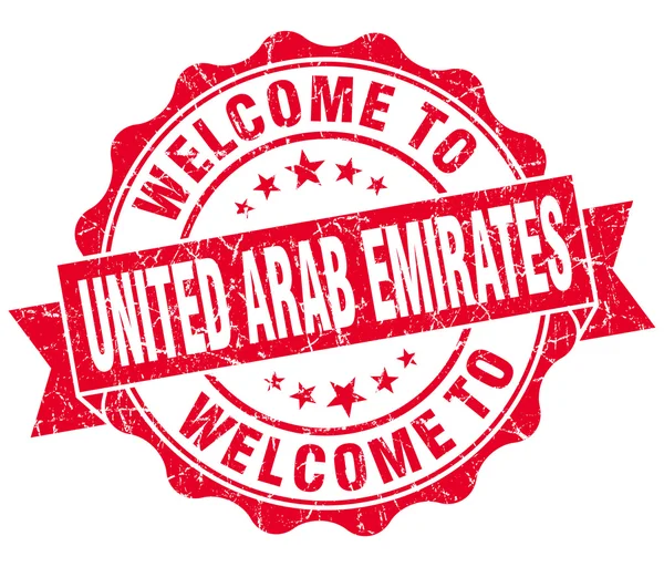 Ласкаво просимо до Об'єднаних Арабських Еміратів червоний шорсткою vintage ізольованих ущільнення — стокове фото