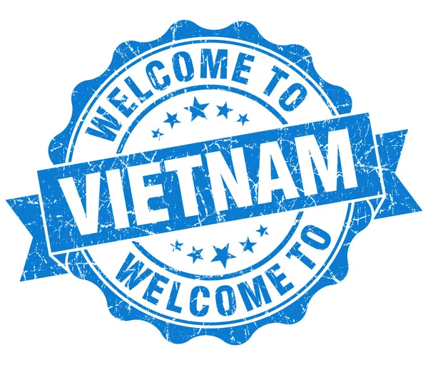 Bienvenido a Vietnam azul grungy sello aislado vintage — Foto de Stock