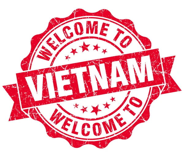 Witamy w Wietnamie czerwony nieczysty vintage pieczęć na białym tle — Zdjęcie stockowe