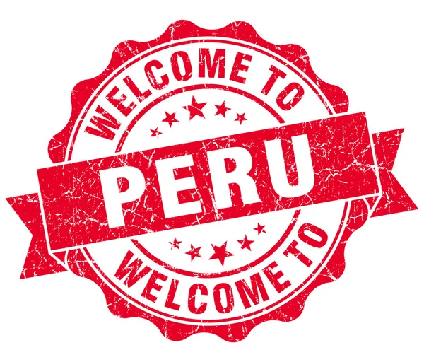 Ласкаво просимо в Перу червоний шорсткою vintage ізольованих ущільнення — стокове фото