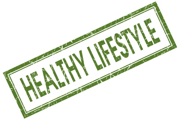 Healthy lifestyle green square grungy stamp isolated on white background — Stock Photo, Image