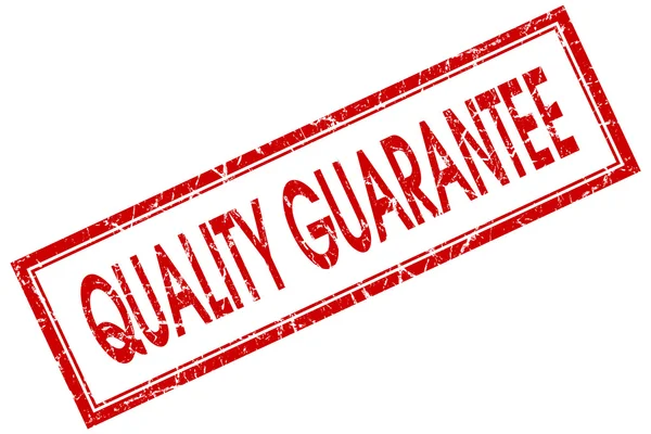 Quality guarantee red square grungy stamp isolated on white background — Stock Photo, Image