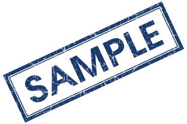 Sample blue square grungy stamp isolated on white background clipart