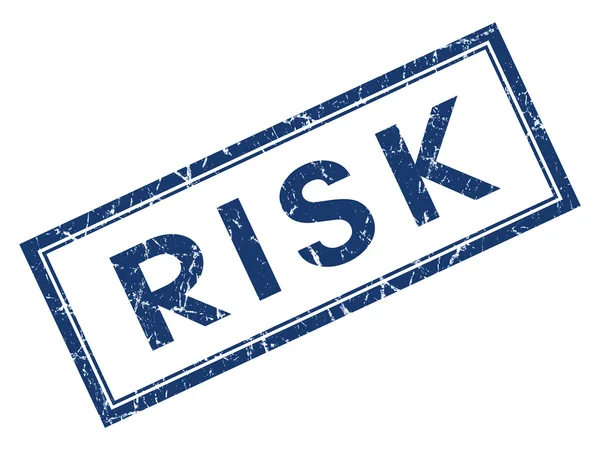 Risk blue square grungy Stempel isoliert auf weißem Hintergrund — Stockfoto