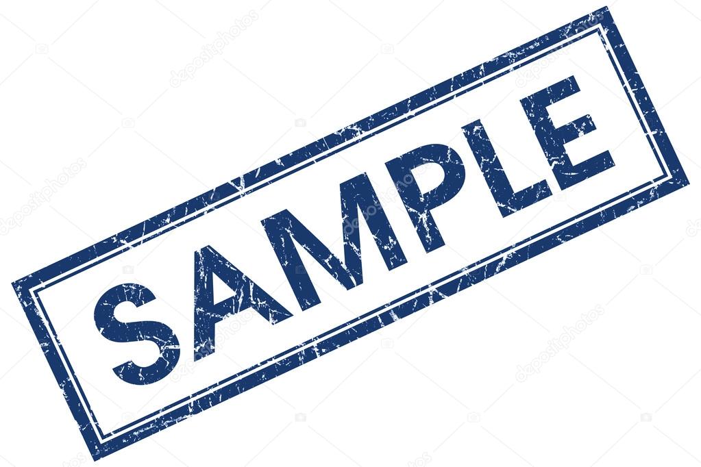 Sample blue square grungy stamp isolated on white background