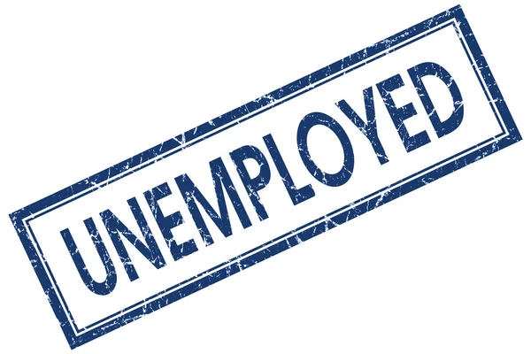 Arbeitslose blaue quadratische grungy Marke isoliert auf weißem Hintergrund — Stockfoto