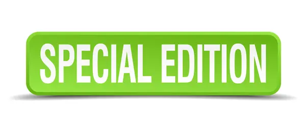 Edición especial verde 3d realista botón cuadrado aislado — Archivo Imágenes Vectoriales