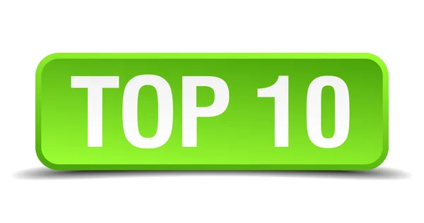 Κορυφή 10 πράσινη 3d ρεαλιστική τετράγωνο κουμπί απομονωμένες — Διανυσματικό Αρχείο