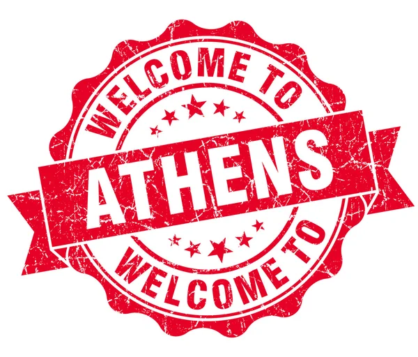 Benvenuto a Atene sigillo rosso vintage isolato — Foto Stock