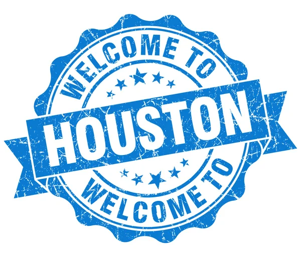 Benvenuto a Houston sigillo isolato blu vintage — Foto Stock