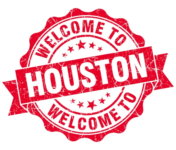 Benvenuto a Houston sigillo rosso vintage isolato — Foto Stock