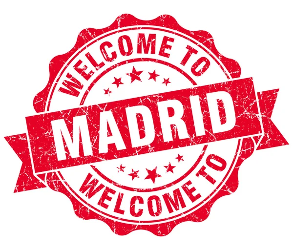 Bienvenido al sello aislado vintage rojo de Madrid — Foto de Stock