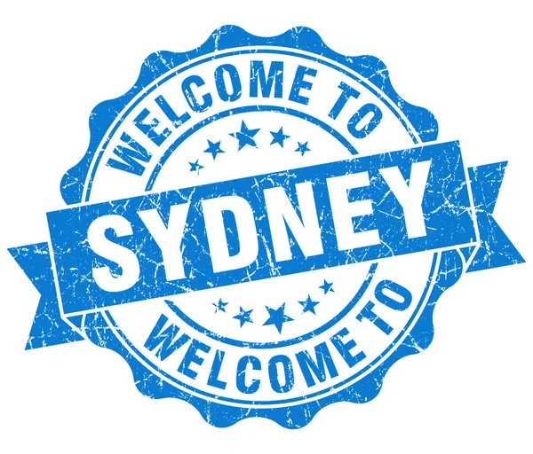 Välkommen till sydney blå vintage isolerade sigill欢迎来到悉尼蓝色复古隔离密封 — Stockfoto
