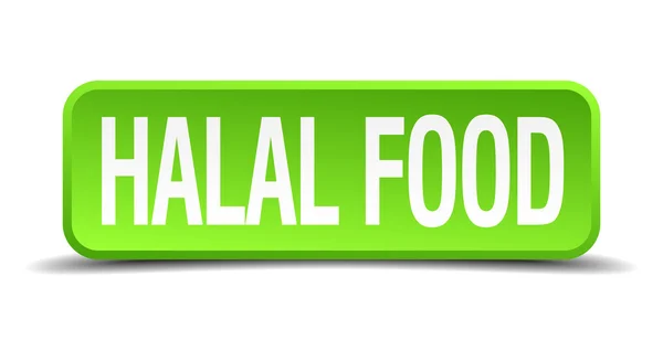 Halal food green 3d realistic square isolated button — Stock Vector