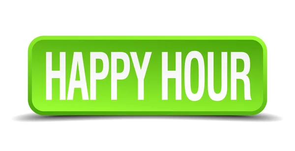 Happy hour vert 3d réaliste carré isolé bouton — Image vectorielle