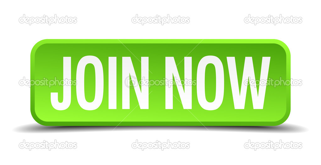 join now green 3d realistic square isolated button