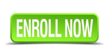 enroll now green 3d realistic square isolated button clipart