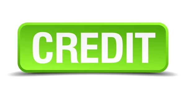 クレジット緑の 3 d リアルな正方形分離ボタン — ストックベクタ