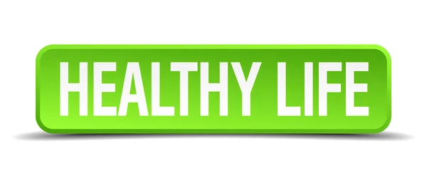 Vida saudável verde 3d botão quadrado realista isolado —  Vetores de Stock