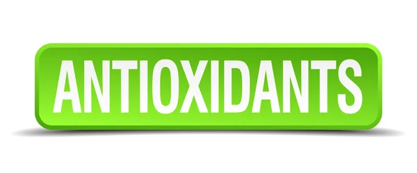 Antioksidanlar yeşil 3d gerçekçi kare izole düğme — Stok Vektör
