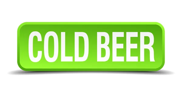 Cerveza fría verde 3d realista cuadrado aislado botón — Vector de stock