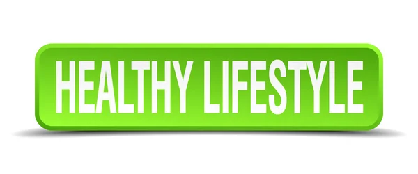 Healthy lifestyle green 3d realistic square isolated button — Stock Vector