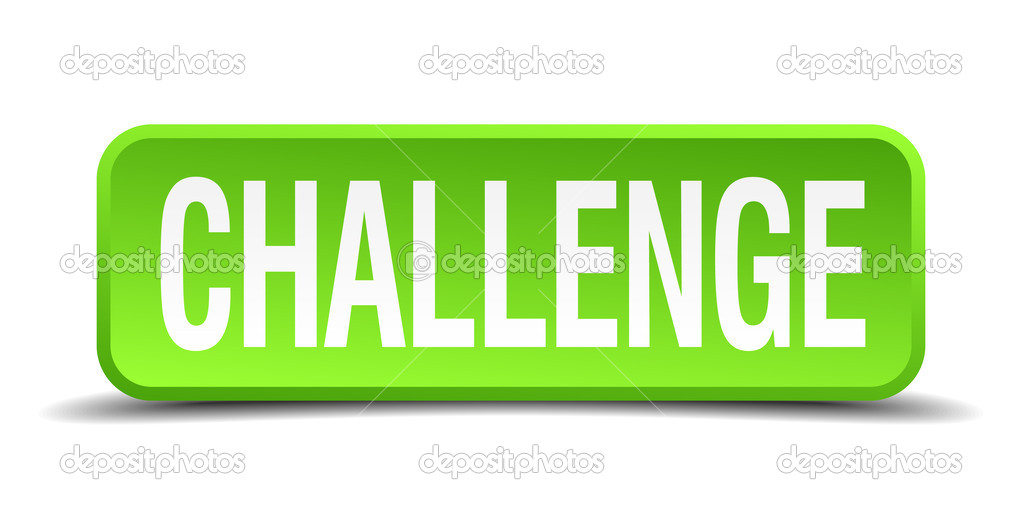 challenge green 3d realistic square isolated button