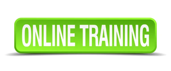 オンライン トレーニングの緑の 3 d リアルな正方形分離ボタン — ストックベクタ