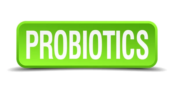 Probiotika gröna 3d realistiska fyrkantig isolerade knapp — Stock vektor
