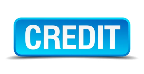 Crédito azul 3d realista quadrado isolado botão — Vetor de Stock