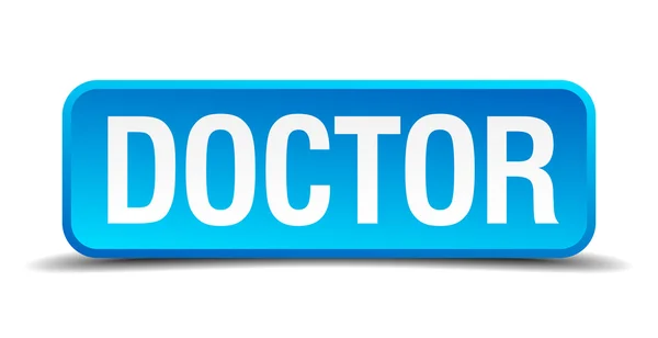 Doctor azul 3d realista botón cuadrado aislado — Vector de stock