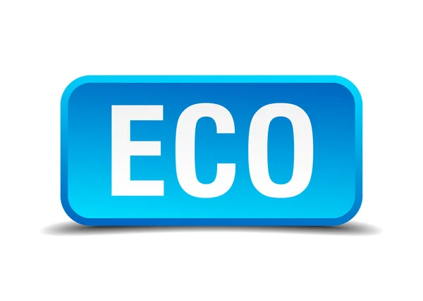 Eco azul 3d realista botón cuadrado aislado — Vector de stock