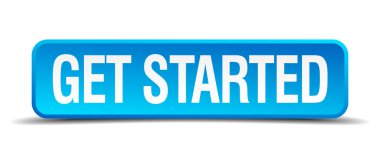 get started blue 3d realistic square isolated button clipart