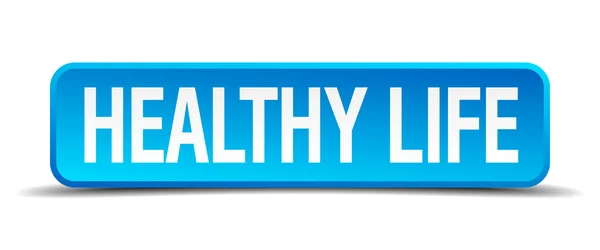 Healthy life blue 3d realistic square isolated button — Stock Vector