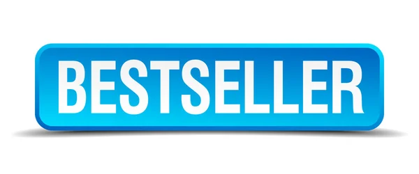Bestseller azul 3d realista cuadrado aislado botón — Vector de stock