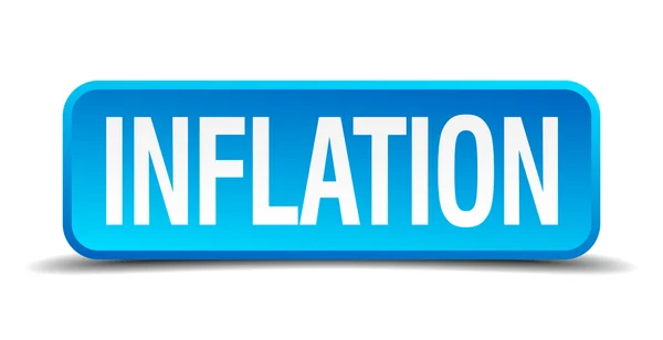 Inflation blau 3d realistisch quadratisch isoliert Taste — Stockvektor