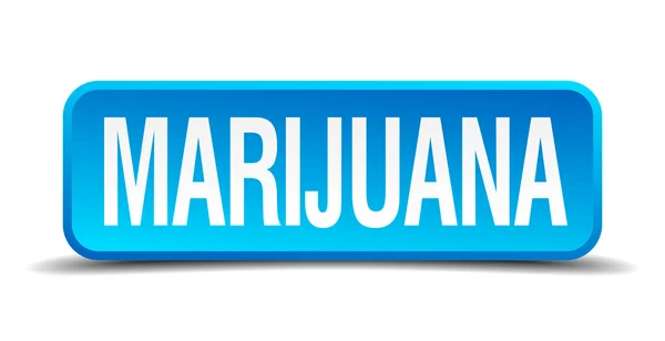 Marijuana blue 3d realistic square isolated button — Stock Vector