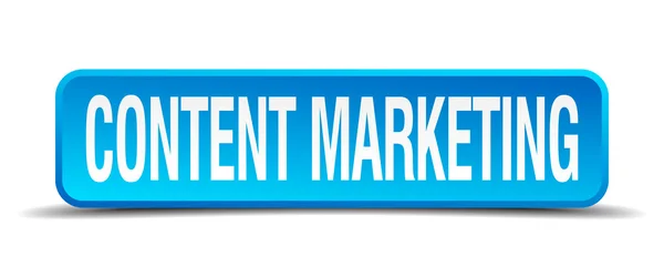 Content marketing blauw 3d realistische vierkante geïsoleerde knop — Stockvector