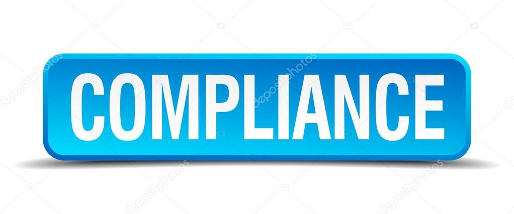 compliance blue 3d realistic square isolated button