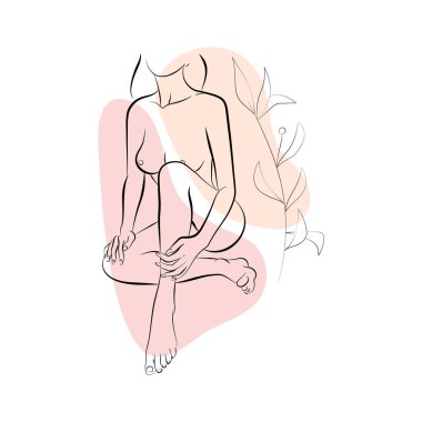 Vector illustration of a young woman's naked body with floral ornament and abstracts