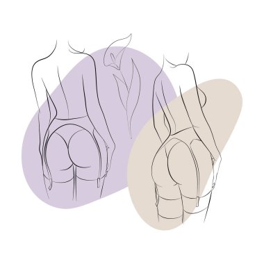 Vector illustration set of a young woman in lingerie: panties, belt, and stockings with floral ornament and abstracts on the background