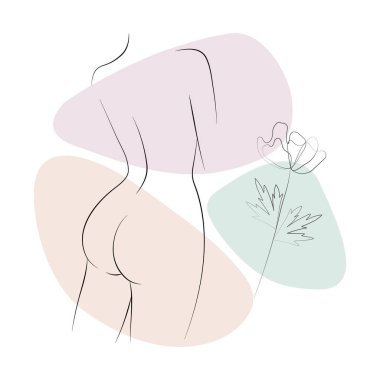 Vector illustration of a young naked woman with floral ornament and abstracts on the background