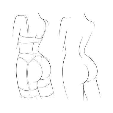 Vector illustration set of a young woman naked, and in lingerie